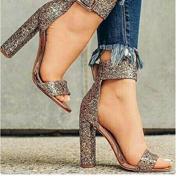 ladies glitter sequins sandals chunky heels pointed toe women bling fashion one strap ankle buckle party high heel, Black
ladies glitter sequins sandals chunky heels pointed toe women bling fashion one strap ankle buckle party high heel, Black