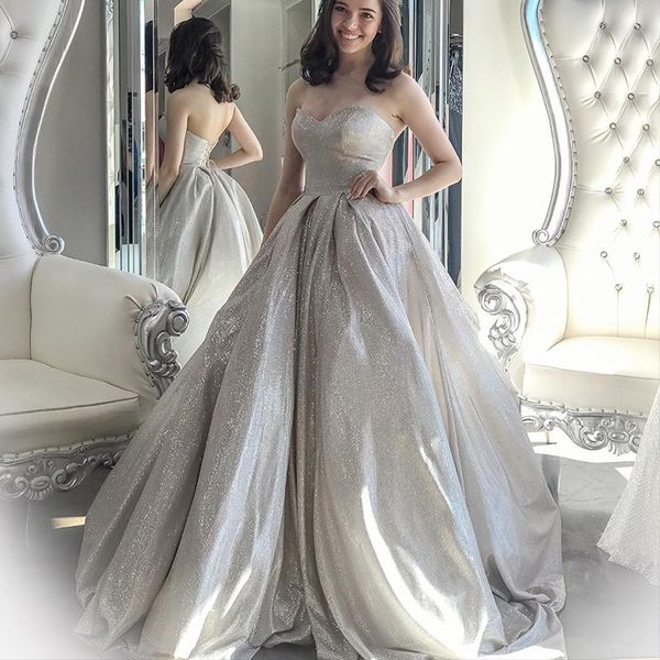 silver strapless sequined ball gown prom dresses sweetheart neck sweep train lace-up formal evening gowns, Black
silver strapless sequined ball gown prom dresses sweetheart neck sweep train lace-up formal evening gowns, Black