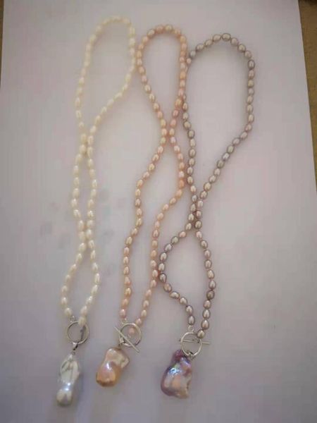 chains 5-6mm natural freshwater rice pearl necklace with big baroque pendants,wedding party 3 colors fp060, Silver
chains 5-6mm natural freshwater rice pearl necklace with big baroque pendants,wedding party 3 colors fp060, Silver