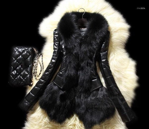 women faux leather jacket female coat thickening winter v-neck patchwork fur outwear1, Black;brown
women faux leather jacket female coat thickening winter v-neck patchwork fur outwear1, Black;brown
