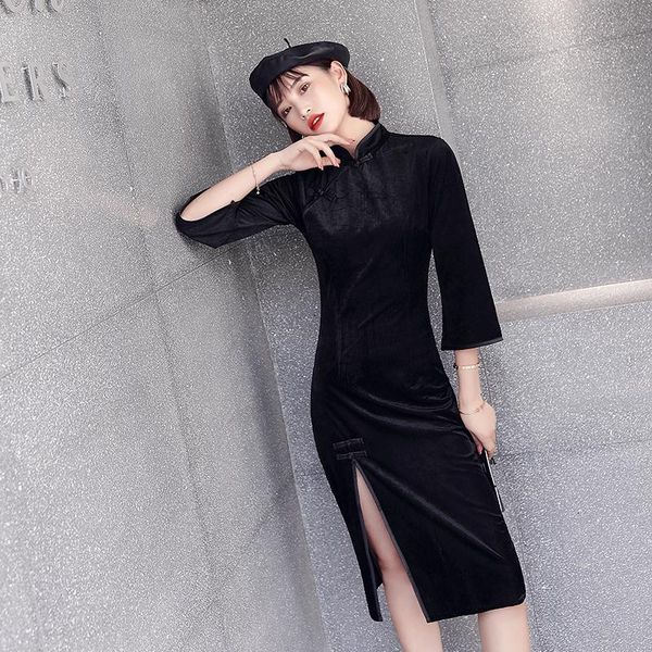 ethnic clothing 2021 chic vintage velvet cheongsam girl's daily improvement medium length chinese style black dress, Red
ethnic clothing 2021 chic vintage velvet cheongsam girl's daily improvement medium length chinese style black dress, Red