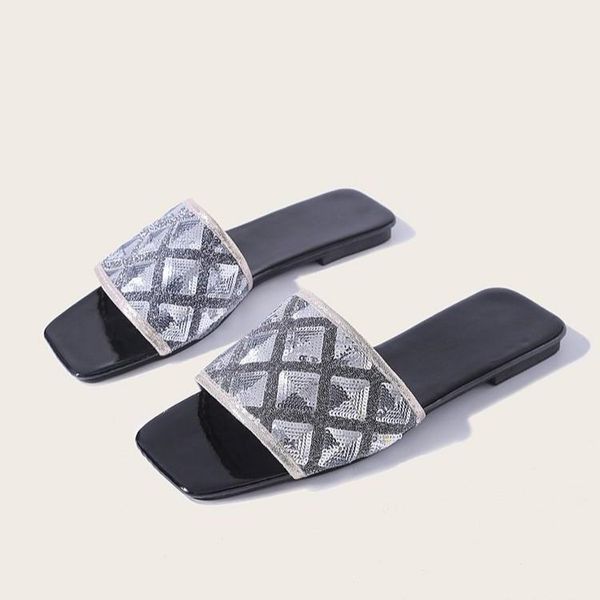 women summer flat slippers elegant ladies square toe slides outside shoes female crystal bling sandals fashion woman 2021, Black
women summer flat slippers elegant ladies square toe slides outside shoes female crystal bling sandals fashion woman 2021, Black