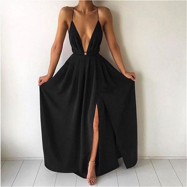 casual dresses summer maxi dress women solid color deep v-neck sleeveless spaghetti strap backless high slit long vestidos, Black;gray
casual dresses summer maxi dress women solid color deep v-neck sleeveless spaghetti strap backless high slit long vestidos, Black;gray