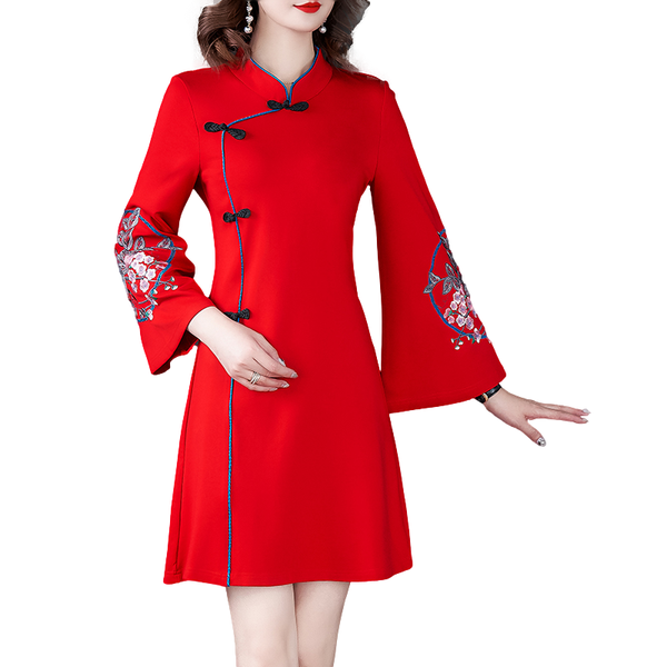 spring improved cheongsam female ancient hanfu retro chinese style dress floral flare sleeve buckle party women dresses casual, Black;gray
spring improved cheongsam female ancient hanfu retro chinese style dress floral flare sleeve buckle party women dresses casual, Black;gray