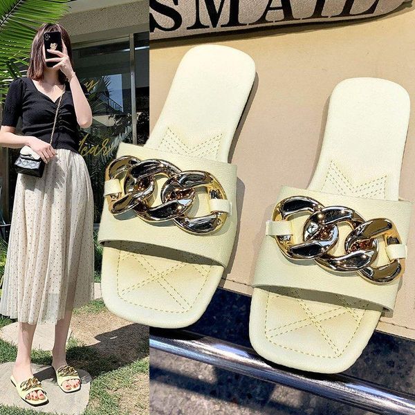 slippers outer female 2021 summer style korean fashion comfortable sandals flat bottom square head metal buckle flip flops, Black
slippers outer female 2021 summer style korean fashion comfortable sandals flat bottom square head metal buckle flip flops, Black