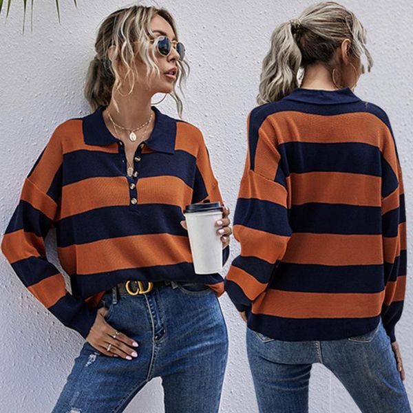 women's sweaters pullover sweater hit color striped casual women autumn and winter self-cultivation lapel all-match, White;black
women's sweaters pullover sweater hit color striped casual women autumn and winter self-cultivation lapel all-match, White;black
