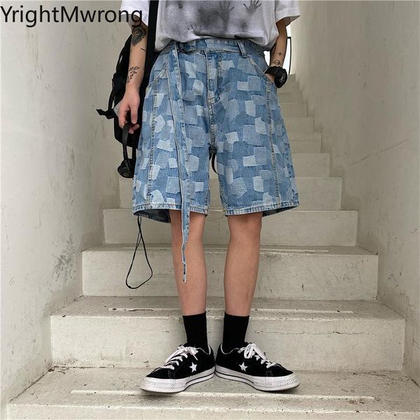 waist belt patchwork contrast plaid loose straight leg wide jogger short denim pant cargo jeans streetwear fashion hip hop baggy men's, Blue
waist belt patchwork contrast plaid loose straight leg wide jogger short denim pant cargo jeans streetwear fashion hip hop baggy men's, Blue