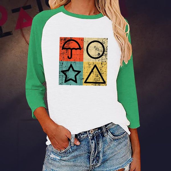 women's t-shirt squid game round six men women casual neck square geometric pattern print tee summer long sleeve t shirts, White
women's t-shirt squid game round six men women casual neck square geometric pattern print tee summer long sleeve t shirts, White
