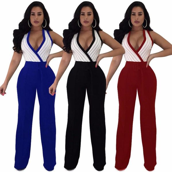 women's jumpsuits & rompers summer deep v neck sashes women sleeveless casual rompors overalls office ladies striped one piece pants ju, Black;white
women's jumpsuits & rompers summer deep v neck sashes women sleeveless casual rompors overalls office ladies striped one piece pants ju, Black;white