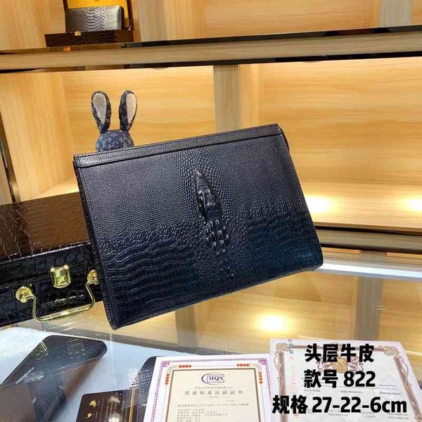 handbag 2021 fashion leather men's high-capacity clip bag trend, Black;red