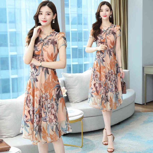 casual dresses lady kuo's temperament summer cover belly show thin foreign style middle aged floral chiffon dress, Black;gray
casual dresses lady kuo's temperament summer cover belly show thin foreign style middle aged floral chiffon dress, Black;gray