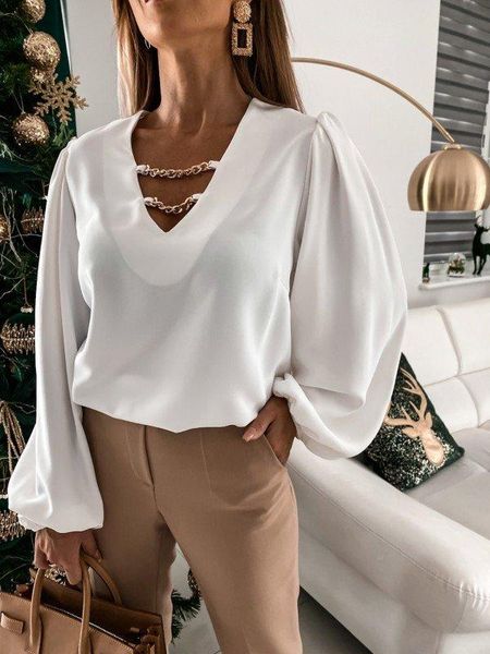 women's blouses & shirts 2021 women fashion long sleeve v-neck chains decoration blouse casual ladies loose soild summer office, White
women's blouses & shirts 2021 women fashion long sleeve v-neck chains decoration blouse casual ladies loose soild summer office, White