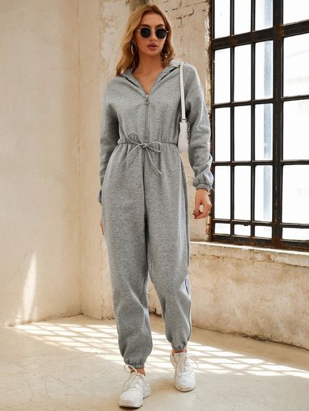 zip up drop shoulder hooded jumpsuit r1av#, White 
zip up drop shoulder hooded jumpsuit r1av#, White