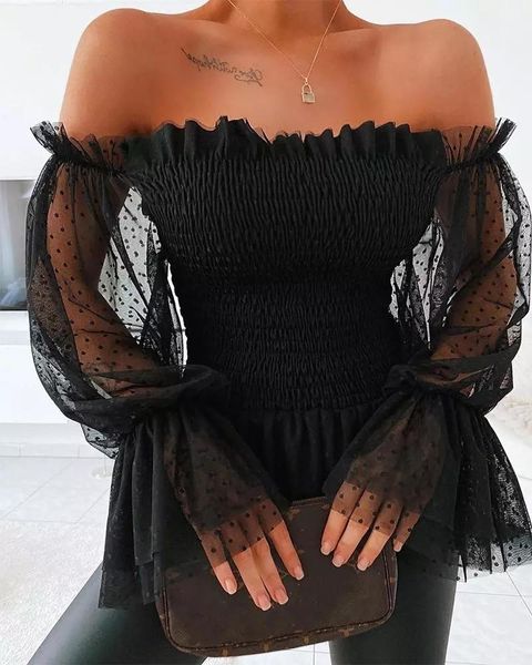 women's t-shirt off shoulder blouse women mesh flare sleeve shirts summer fashion sheer long lace frill blouser clothes, White
women's t-shirt off shoulder blouse women mesh flare sleeve shirts summer fashion sheer long lace frill blouser clothes, White