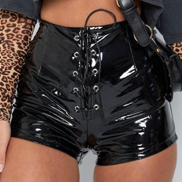 women's shorts women faux leather high waist cross bandage solid color slim fits short for club, White;black
women's shorts women faux leather high waist cross bandage solid color slim fits short for club, White;black