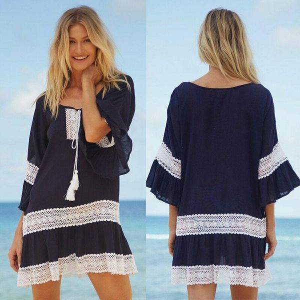 women lace crochet bathing suit bikini swimwear cover up long sleeve beach dress vestido pareos robe de plage sarongs women's, White;black
women lace crochet bathing suit bikini swimwear cover up long sleeve beach dress vestido pareos robe de plage sarongs women's, White;black