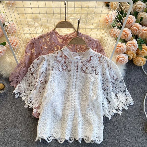 women turtleneck lace patchwork casual smock blouse female short sleeve breasted shirt chic hem elastic blusa 210601, White
women turtleneck lace patchwork casual smock blouse female short sleeve breasted shirt chic hem elastic blusa 210601, White