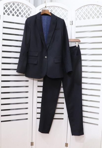 leaf rhinestones women suit wool blend simple casual long sleeve blazer + trousers women's two piece pants, White
leaf rhinestones women suit wool blend simple casual long sleeve blazer + trousers women's two piece pants, White