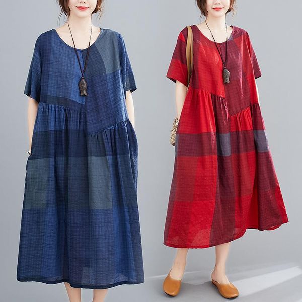 women's jeans summer large size dress national style fat mm slim swing skirt cotton linen printed plaid loose women's, Blue
women's jeans summer large size dress national style fat mm slim swing skirt cotton linen printed plaid loose women's, Blue