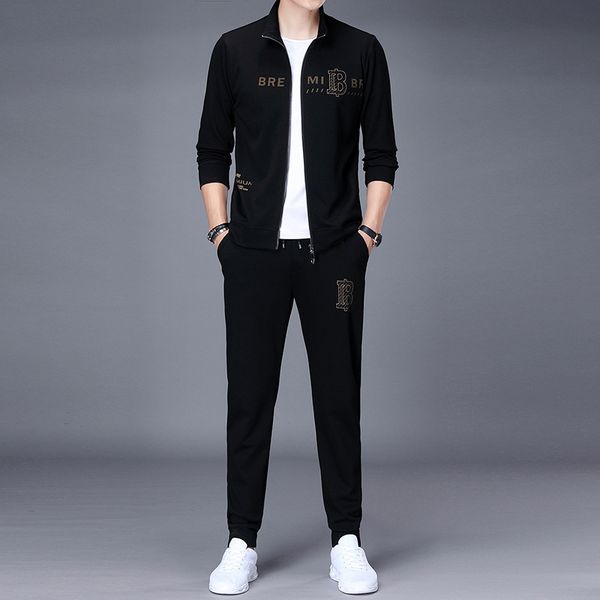 2021 autumn new men's leisure suit trendy youth long sve stand collar zipper + sweat two-piece set, Black
2021 autumn new men's leisure suit trendy youth long sve stand collar zipper + sweat two-piece set, Black