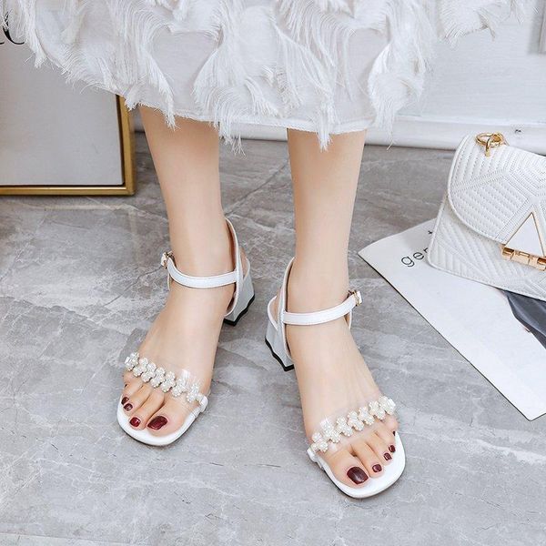 thick heel sandals women pearl transparent pvc shoes summer fashion open toe high white green dress, Black
thick heel sandals women pearl transparent pvc shoes summer fashion open toe high white green dress, Black