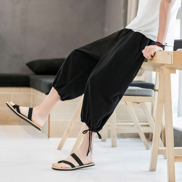 men's pants chinese style summer toe binding large linen casual solid color capris eyng, Black
men's pants chinese style summer toe binding large linen casual solid color capris eyng, Black