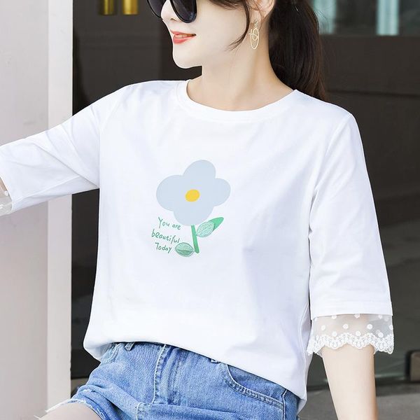 women's t-shirt fashion t-shirts 2021 cotton ladies loose embroidery o neck patchwork half sleeve summer clothes for women, White
women's t-shirt fashion t-shirts 2021 cotton ladies loose embroidery o neck patchwork half sleeve summer clothes for women, White