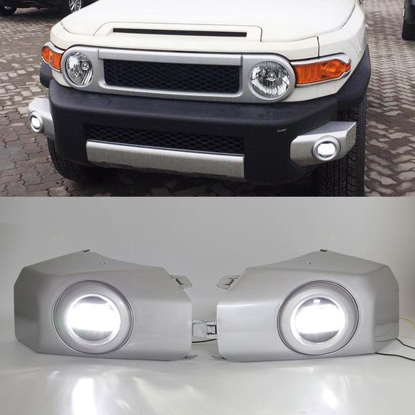 1pair car led foglight for toyota fj cruiser 2007 2008 2009 2010 2011 2012 2013 2014 fog lamp frame drl daytime running light