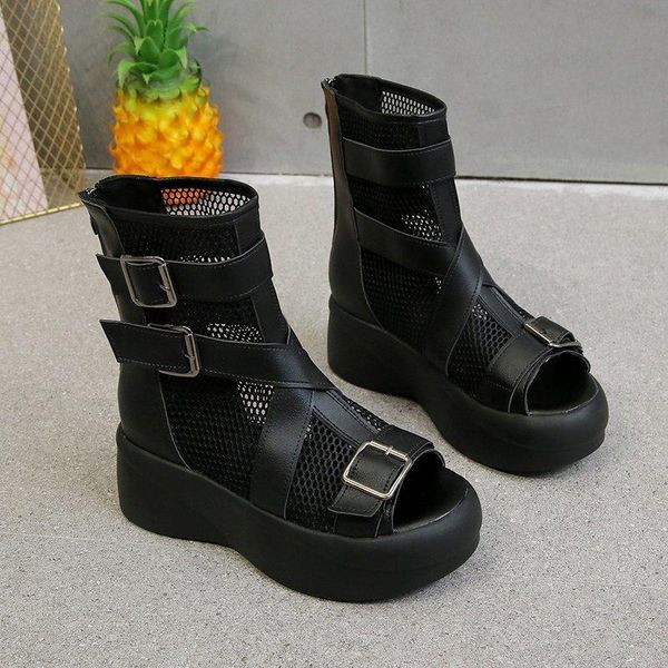 cool boots women's leather hollow out summer fish mouth net high slope heel soft mesh sandals women, Black
cool boots women's leather hollow out summer fish mouth net high slope heel soft mesh sandals women, Black