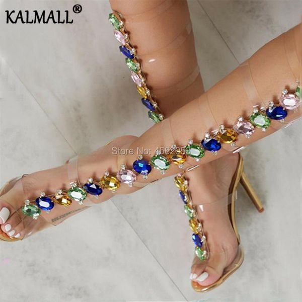 mixed colors gemstone studded pvc buckle strap transparent high heels crystal gladiator long sandals summer shoes female, Black
mixed colors gemstone studded pvc buckle strap transparent high heels crystal gladiator long sandals summer shoes female, Black