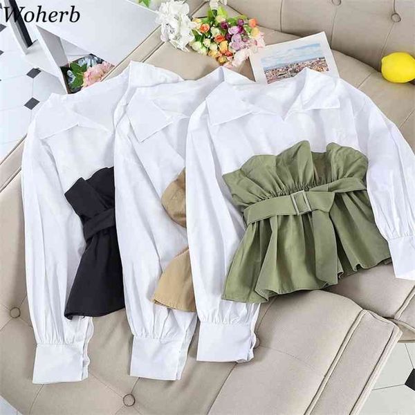 korean fashion blouse women patckwork fake two-piece shirt summer female elegant ruffle blusas belt shirts 210519, White
korean fashion blouse women patckwork fake two-piece shirt summer female elegant ruffle blusas belt shirts 210519, White