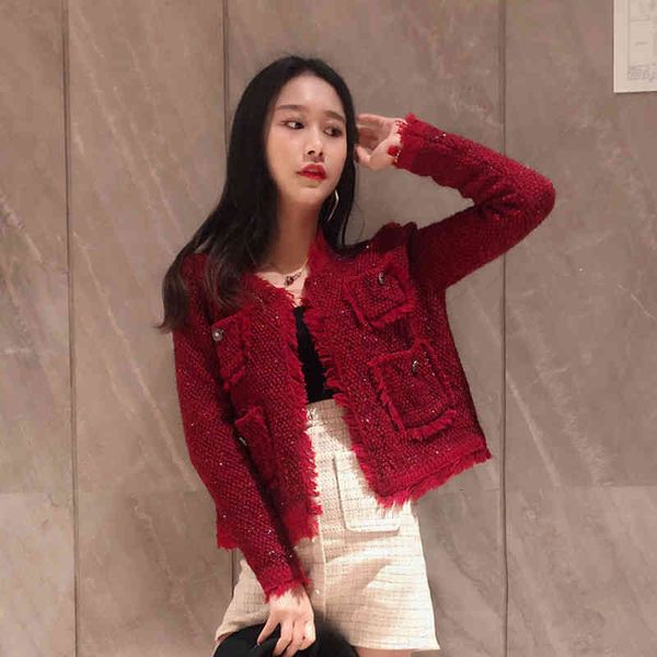 women's jackets spring fall red tweed jacket elegant sweet small fragrant wind female trendy korean short tassel cardigan outerwear jk5, Black;brown
women's jackets spring fall red tweed jacket elegant sweet small fragrant wind female trendy korean short tassel cardigan outerwear jk5, Black;brown