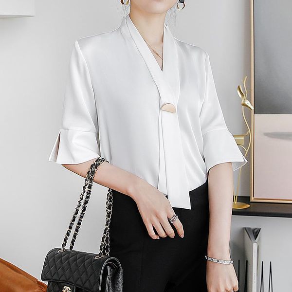 women's blouses & shirts 2021 summer girl's shirt korean solid color chiffon temperament five sleeve with split v-neck blouse, White
women's blouses & shirts 2021 summer girl's shirt korean solid color chiffon temperament five sleeve with split v-neck blouse, White