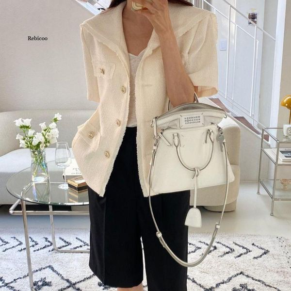 women's suits & blazers summer jacket korea chic elegant navy collar edge design button loose women cardigan short coat clothing, White;black
women's suits & blazers summer jacket korea chic elegant navy collar edge design button loose women cardigan short coat clothing, White;black