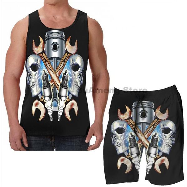men's tracksuits summer funny print men tank women mechanic skulls with wrench & spark plugs beach shorts sets fitness vest, Gray
men's tracksuits summer funny print men tank women mechanic skulls with wrench & spark plugs beach shorts sets fitness vest, Gray