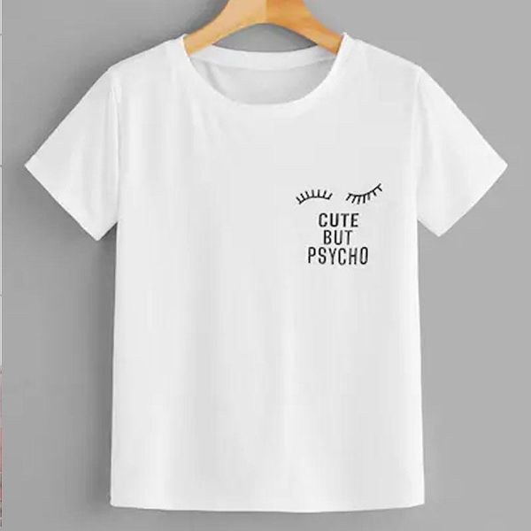 psycho women's short sleeve 100% cotton funny letter print graphic o neck tshirt drop harajuku t-shirt, White
psycho women's short sleeve 100% cotton funny letter print graphic o neck tshirt drop harajuku t-shirt, White