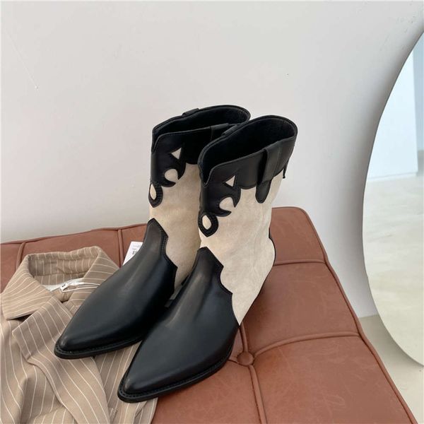 versatile suede pointed thick heel high national style cowboy boots middle tube flat bottomed chelsea, Black
versatile suede pointed thick heel high national style cowboy boots middle tube flat bottomed chelsea, Black