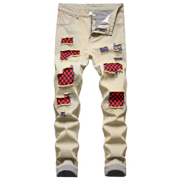 mens jeans european and american ripped skinny elastic skinny pants new casual patch trousers, Blue
mens jeans european and american ripped skinny elastic skinny pants new casual patch trousers, Blue