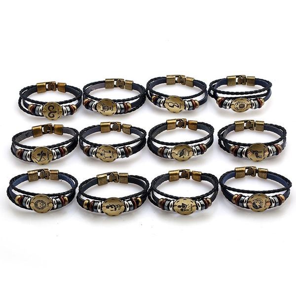 bangle 12 constellations bracelets simple multi-layer cowhide retro woven couple leather boy girl wrist jewelries gifts, Black
bangle 12 constellations bracelets simple multi-layer cowhide retro woven couple leather boy girl wrist jewelries gifts, Black