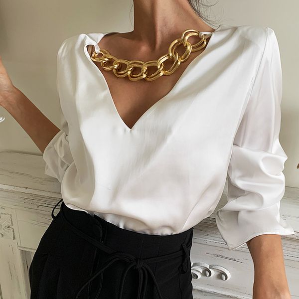 vkbn shirt womens spring summer v-neck long sleeve metal chain blouses for women fashion white and black 210507
vkbn shirt womens spring summer v-neck long sleeve metal chain blouses for women fashion white and black 210507