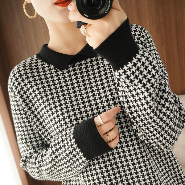 women's sweaters 2021 autumn 100%cotton plaid sweater women korean loose knitted pullover fashion long sleeve basic, White;black
women's sweaters 2021 autumn 100%cotton plaid sweater women korean loose knitted pullover fashion long sleeve basic, White;black