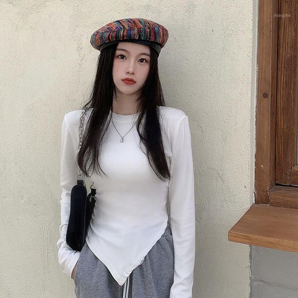 women's t-shirt ladies irregular polishing western all-match base shirt, White
women's t-shirt ladies irregular polishing western all-match base shirt, White