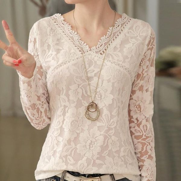 women's blouses & shirts autumn long sleeve white blouse women v-neck hollow out lace shirt blusas mujer de moda 2021 femme e702
women's blouses & shirts autumn long sleeve white blouse women v-neck hollow out lace shirt blusas mujer de moda 2021 femme e702