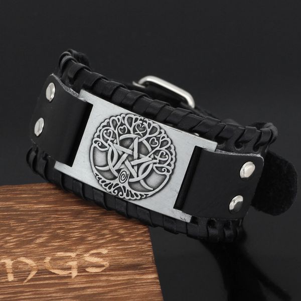 viking five pointed star sign life tree bracelet men's nordic cowhide, Silver 
viking five pointed star sign life tree bracelet men's nordic cowhide, Silver