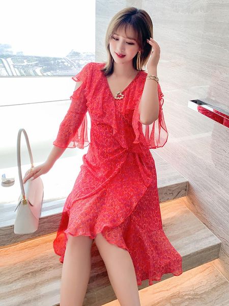 casual dresses retro print off shoulder lotus sleeve split irregular dress 2021 summer, Black;gray
casual dresses retro print off shoulder lotus sleeve split irregular dress 2021 summer, Black;gray