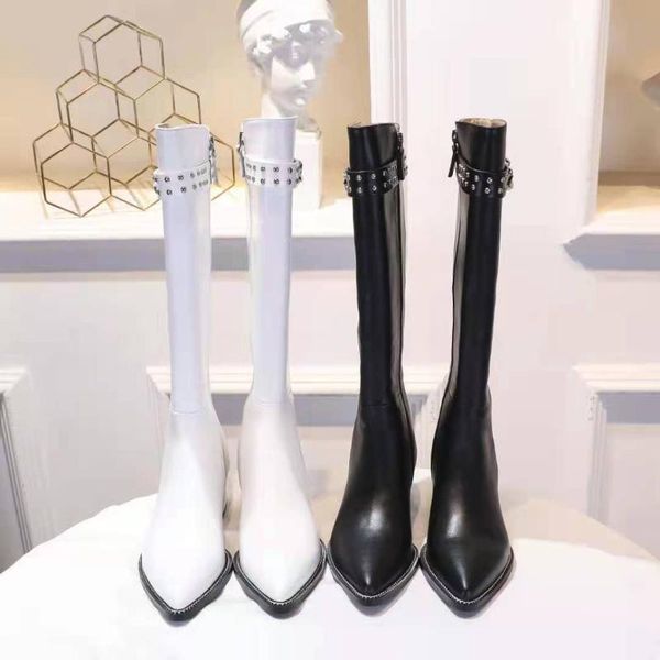 boots knee-high women autumn chain rivets pointed toe designer shoes zipper genuine leather zapatos de mujer, Black
boots knee-high women autumn chain rivets pointed toe designer shoes zipper genuine leather zapatos de mujer, Black