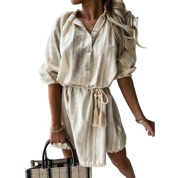 women's swimwear women summer bohemian dress adults button down striped v-neck half sleeve with tassel drawstring, White;black
women's swimwear women summer bohemian dress adults button down striped v-neck half sleeve with tassel drawstring, White;black