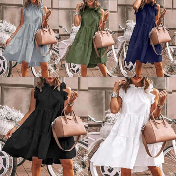 casual dresses summer loose svels solid round neck and ruffle skirt, Black;gray
casual dresses summer loose svels solid round neck and ruffle skirt, Black;gray