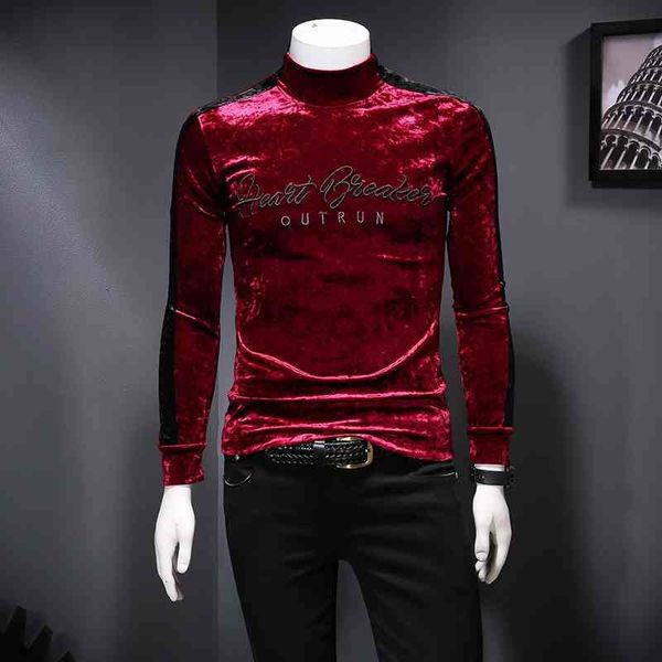 men's t-shirts luxury urtleneck embroidery velvet club outfit vintage slim fit long sleeve homme gpg, White;black 
men's t-shirts luxury urtleneck embroidery velvet club outfit vintage slim fit long sleeve homme gpg, White;black