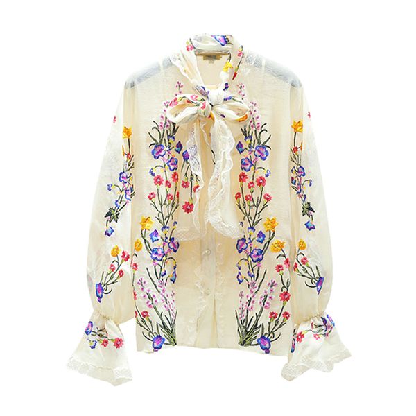women beige puff long sleeve ins shirt spring embroidery floral bow collar b0624 210514, White
women beige puff long sleeve ins shirt spring embroidery floral bow collar b0624 210514, White